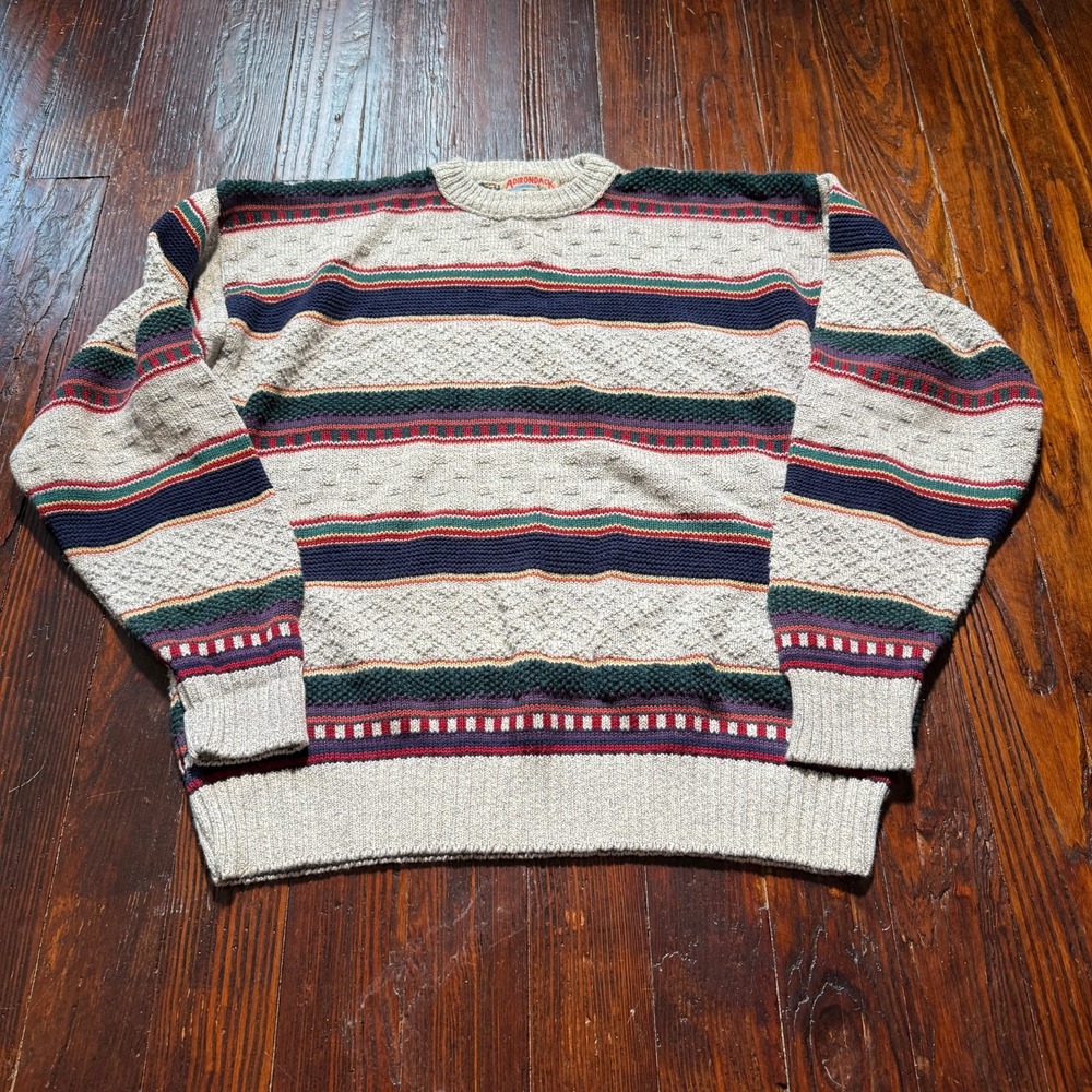 VTG Adirondack Savile Row Sweater Mens XL 3D Knit Cotton Cabincore USA 90s‎